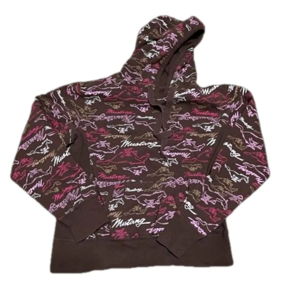 Ford Mustang Brown Pullover Logo & Horses Cotton Polyester Lining Junior Size L - Picture 2 of 9